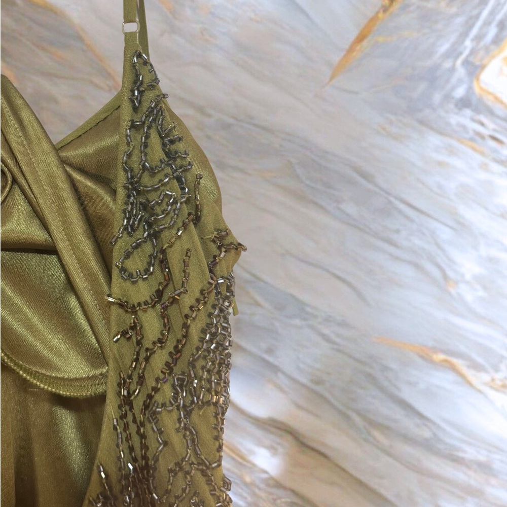 Sue Wong Olive Green Beaded Midi Dress - Picture 4 of 7